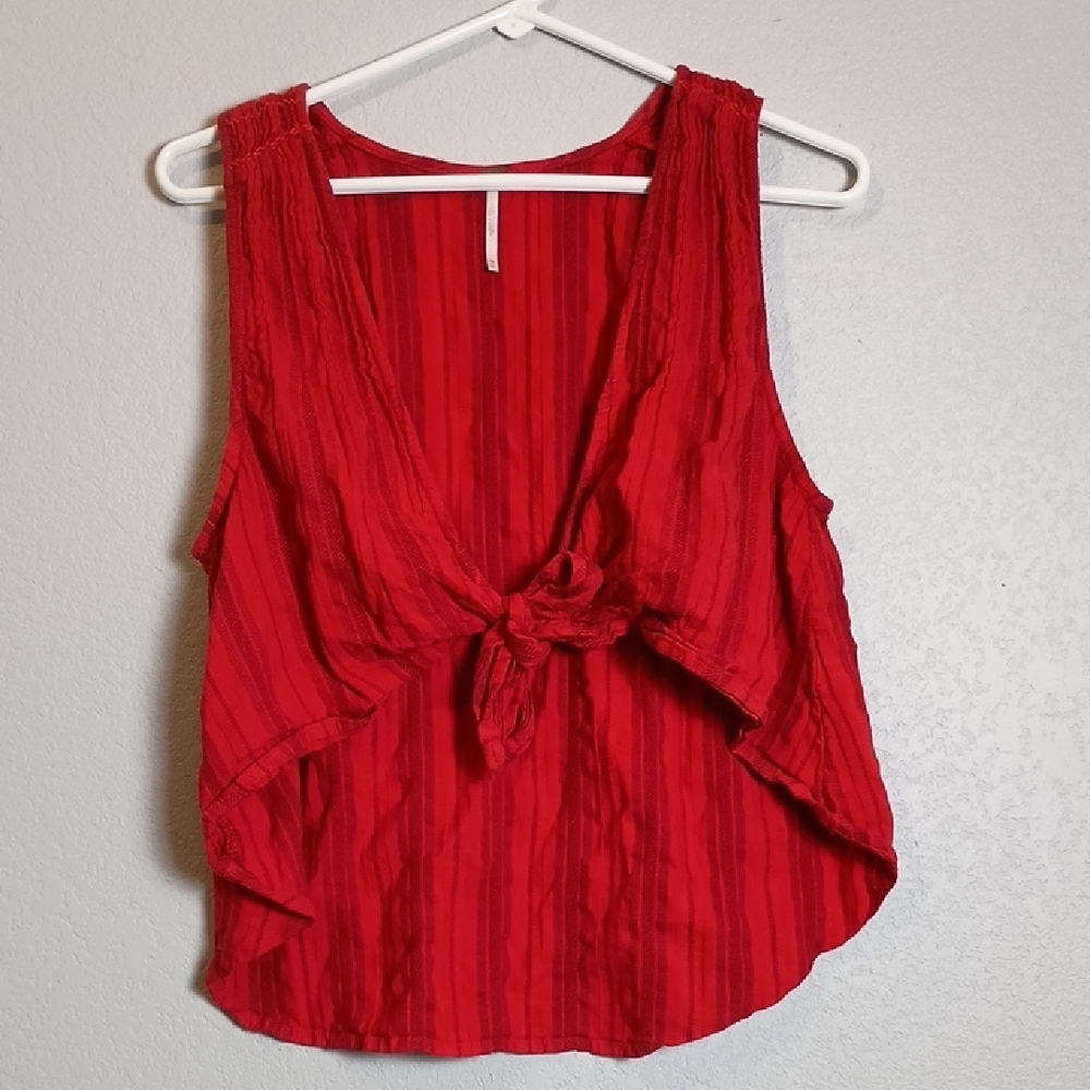NWOT Free People By My Side Red Sleeveless Tie Blouse Sz XS